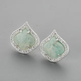 Teardrop Silver Plated Claw Natural Blue Sodalite Amazonite Micro Pave Stud Earrings, Faceted Crystal Stone Post Earrings, CZ Studs Fashion Jewelry WX2146