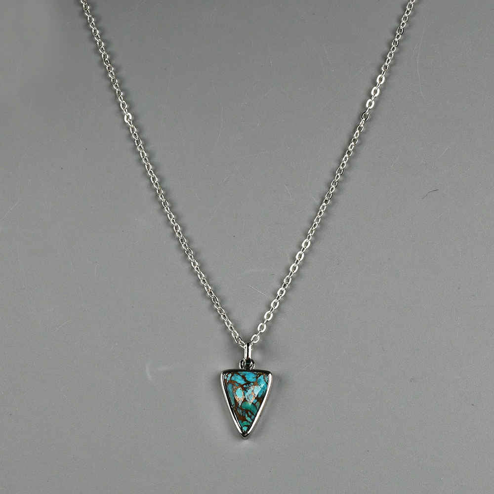 16“ Triangle Silver Bezel Briolette Gemstone Pendant Necklace Faceted Natural Labradorite Moonstone Copper Turquoise Triangle Necklaces ZS0476-N healing Crystal Jewelry