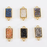 Gold Plated Bezel Rectangle Natural Agate Titanium Druzy Connector ZG0154