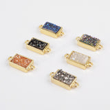 Gold Plated Bezel Rectangle Natural Agate Titanium Druzy Connector ZG0154