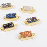 Gold Plated Bezel Rectangle Natural Agate Titanium Druzy Connector ZG0154