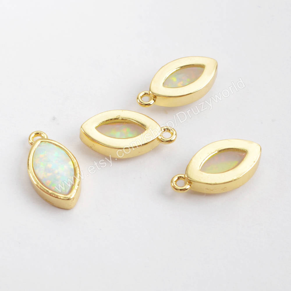 Small Marquise Gold Plated Bezel White Opal Faceted Charm ZG0308