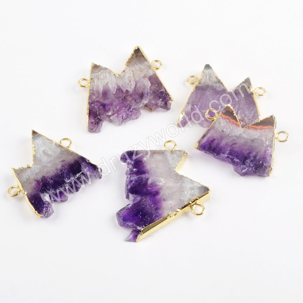 Silver Plated Natural Slice Amethyst Connector WX1069