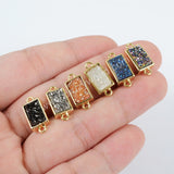 Gold Plated Bezel Rectangle Natural Agate Titanium Druzy Connector ZG0154