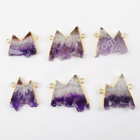 Silver Plated Natural Slice Amethyst Connector WX1069