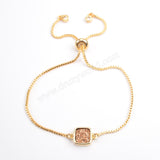 Square Gold Plated Bezel Titanium Druzy Adjustable Bracelet ZG0222