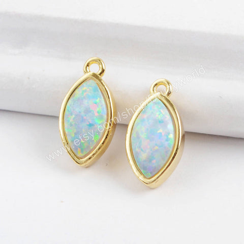 Marquise Gold Plated Bezel White Opal Faceted Charm ZG0308