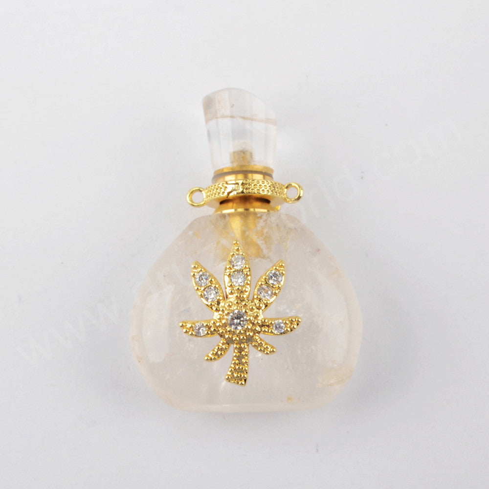 Gemstone Quartz Perfume Essence Oil Bottle 18K Gold Connector G1943