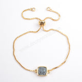 Square Gold Plated Bezel Titanium Druzy Adjustable Bracelet ZG0222