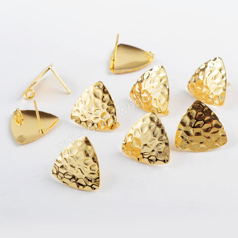 40 Pcs of Fashion Gold Plated Triangle Stud Earrings Findings With Loop, For Jewelry Making PJ094