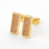 Gold Plated Bezel Rectangle Rainbow Titanium Druzy Bar Stud Earrings ZG0280