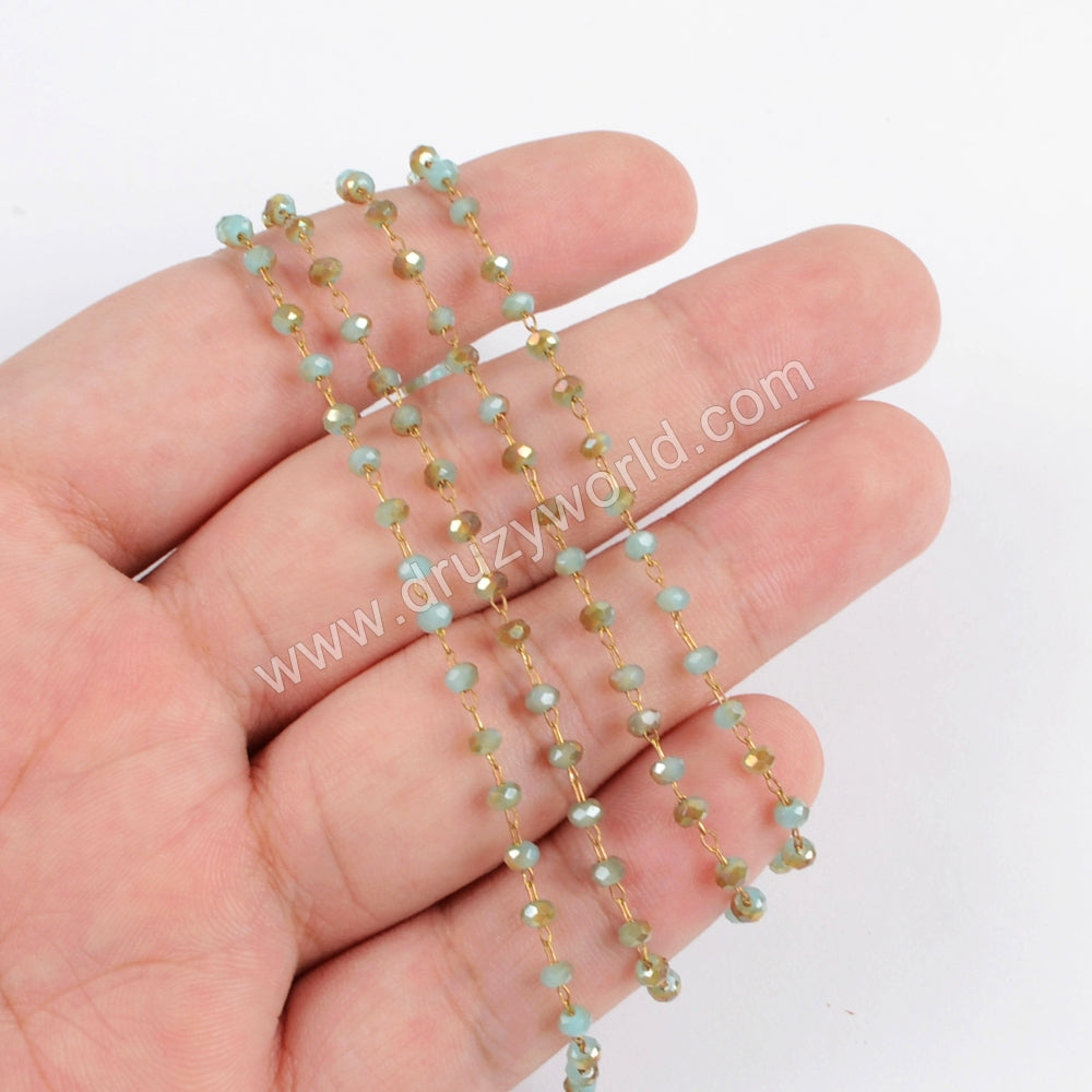 5m/lot,3mm Yellow & Blue Glass Beads Chains, rosary chain finding  JT168