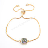 Square Gold Plated Bezel Titanium Druzy Adjustable Bracelet ZG0222