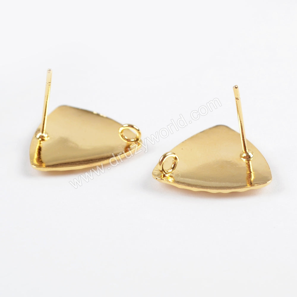 40 Pcs of Fashion Gold Plated Triangle Stud Earrings Findings With Loop, For Jewelry Making PJ094