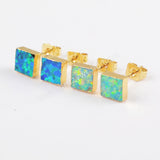 Square Blue/White Opal Studs Earring Gold Plated G1425