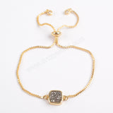 Square Gold Plated Bezel Titanium Druzy Adjustable Bracelet ZG0222