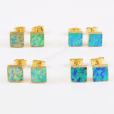 Square Blue/White Opal Studs Earring Gold Plated G1425