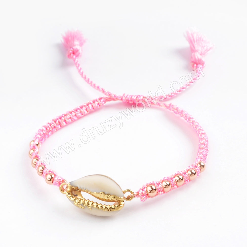 Narural Cowrie Shell Weave Rope Adjustable Bracelet Gift For Her Friendship Bracelet HD0011
