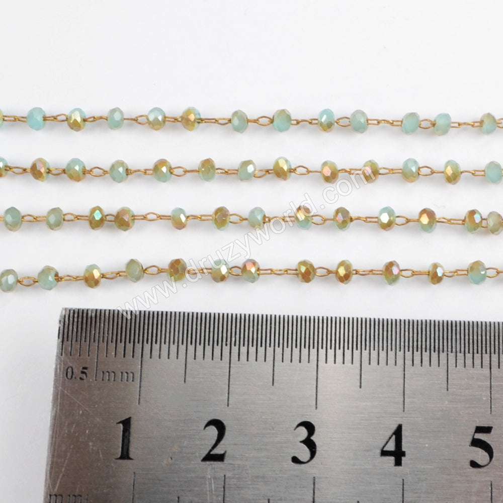 5m/lot,3mm Yellow & Blue Glass Beads Chains, rosary chain finding  JT168