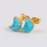 Gold Plated Natural Turquoise Moon Studs Earrings G1225