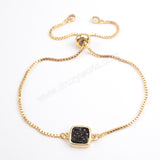 Square Gold Plated Bezel Titanium Druzy Adjustable Bracelet ZG0222