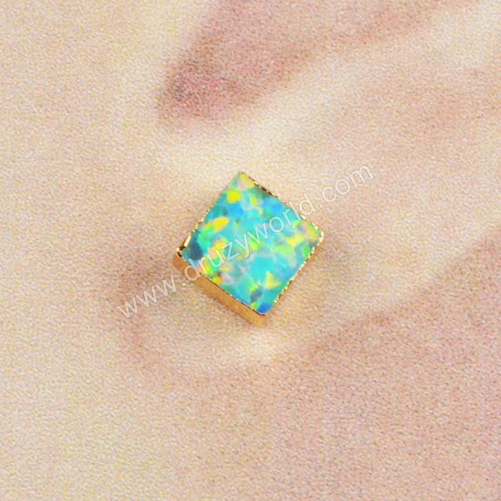 Square Blue/White Opal Studs Earring Gold Plated G1425
