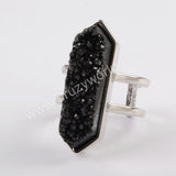 Bezel Natural Agate Titanium Rainbow Druzy Open Ring Silver Plated ZS0425