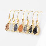 Gold Plated Bezel Teardrop Natural Titanium Druzy Earrings ZG0162