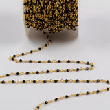 16 Feet of Natural Black Spinel Beads Faceted Rosary Chains In Gold Plated JT251