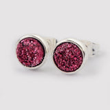 8mm Round Natural Agate Titanium Druzy Stud Earrings Silver Plated ZS0328