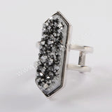 Bezel Natural Agate Titanium Rainbow Druzy Open Ring Silver Plated ZS0425