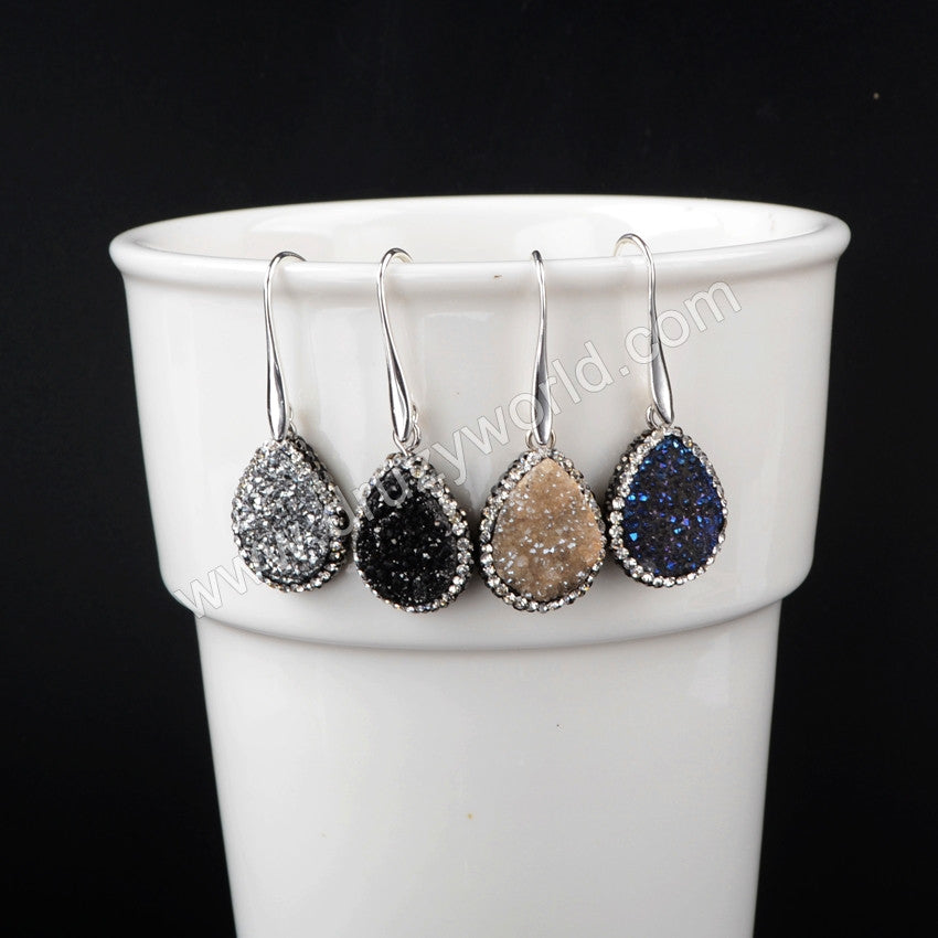 Drop Druzy Dangle Earrings,Dangle Earrings Silver