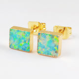 Square Blue/White Opal Studs Earring Gold Plated G1425