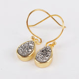 Gold Plated Bezel Teardrop Natural Titanium Druzy Earrings ZG0162