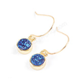 9mm Round Gold Plated Natural Agate Titanium Rainbow Druzy Earring Stud ZG0357-E