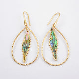 Gold Plated Leaf Shape Natural Abalone Shell Earrings Teardrop Hoop Earrings G1607