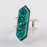 Bezel Natural Agate Titanium Rainbow Druzy Open Ring Silver Plated ZS0425