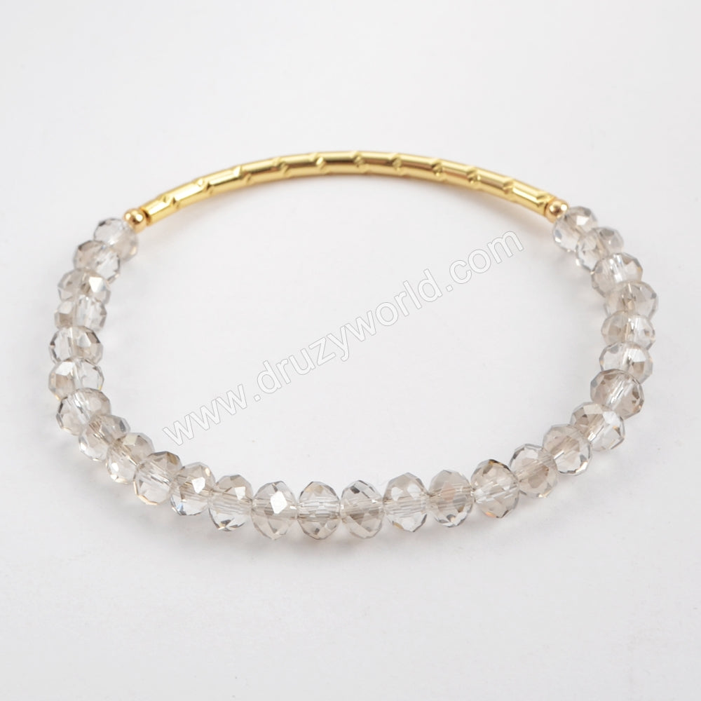The Gold Tube With Multi-color Faceted Beads Bracelet Bangle G1479
