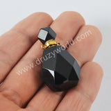Natural Black Agate Perfume Bottle Stainless Steel Necklace PB001
