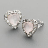 S925 Sterling Silver CZ Heart Gemstone Stud Earrings, Dainty Earrings, Healing Crystal Jewelry SS213ES