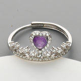 S925 Sterling Silver CZ Crown Gemstone Heart Ring, Healing Crystal Jewelry SS210RS