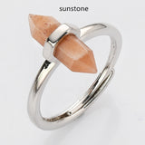 Silver Hexagon Point Multi-kind Stone Ring, Adjustable, Gemstone Ring Jewelry WX2207