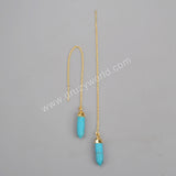 Natural Turquoise Faceted Point Threader Earrings Gold Plated, Gemstone Jewelry Dangle Earring S1343