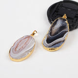 Gold Plated Natural Onyx Botswana Agate Slice Pendant Bead G1013