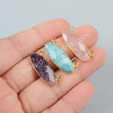 Gold Plated Long Oval Amethyst Rose Quartz Amazonite Faceted Connector G0943