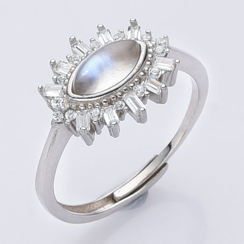 S925 Sterling Silver Marquise Moonstone Ring Zircon Ring, Dainty Healing Crystal Jewelry Ring SS231