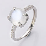 925 Sterling Silver Oval Moonstone Faceted Ring CZ Ring, Adjustable Ring, Healing Crystal Jewlery Ring SS234