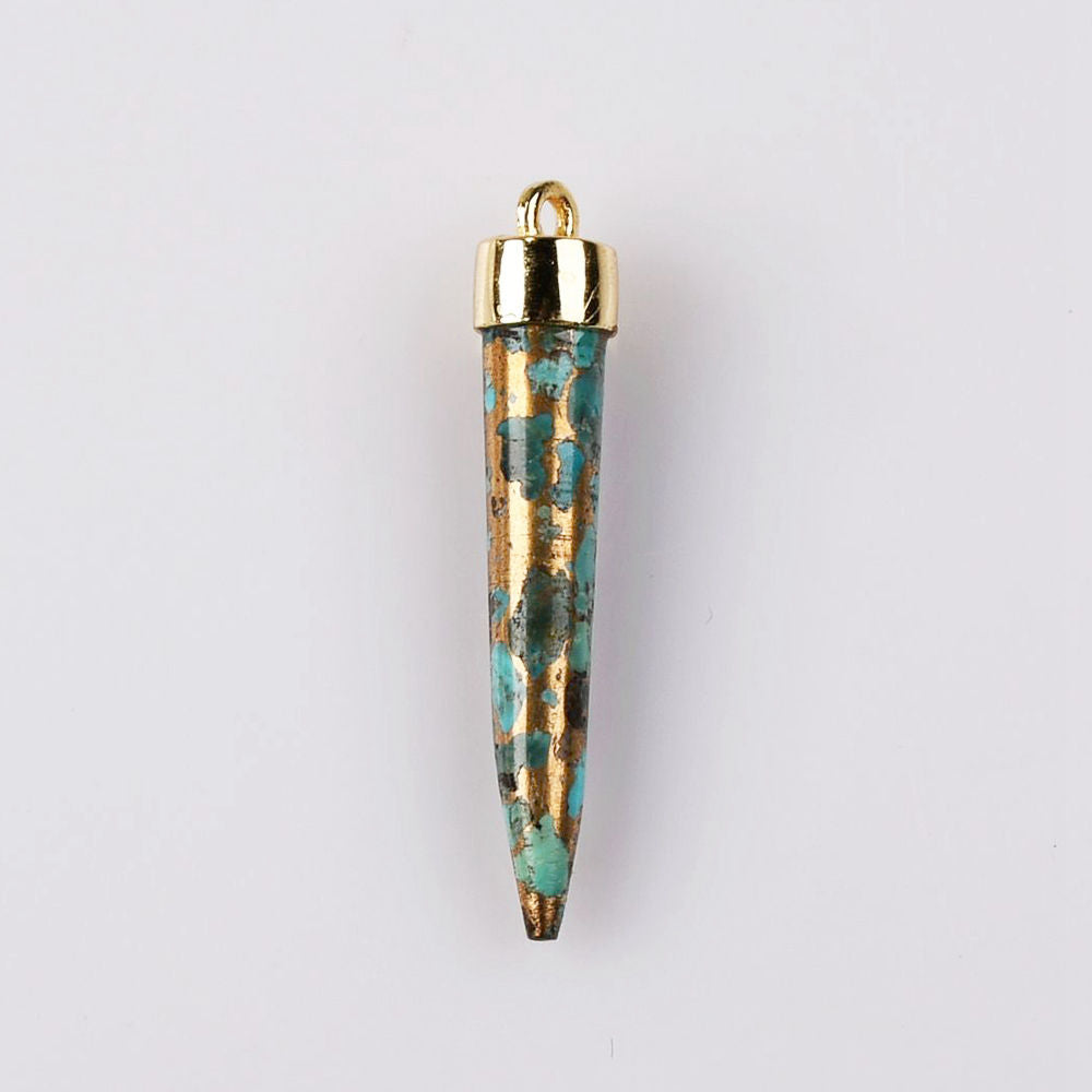 Gold Plated Cap Copper Turquoise Spike Charm Turquoise Gemstone Stick Pendant Bar Pendant ZG0468