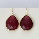 Teardrop Natural Gemstone Gold Plated Earrings, Faceted Crystal Stone Jewelry Earrings WX2148