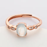 S925 Sterling Silver - Rose Gold Oval Faceted Gemstone CZ Ring, Healing Crystal Jewelry SS207RR